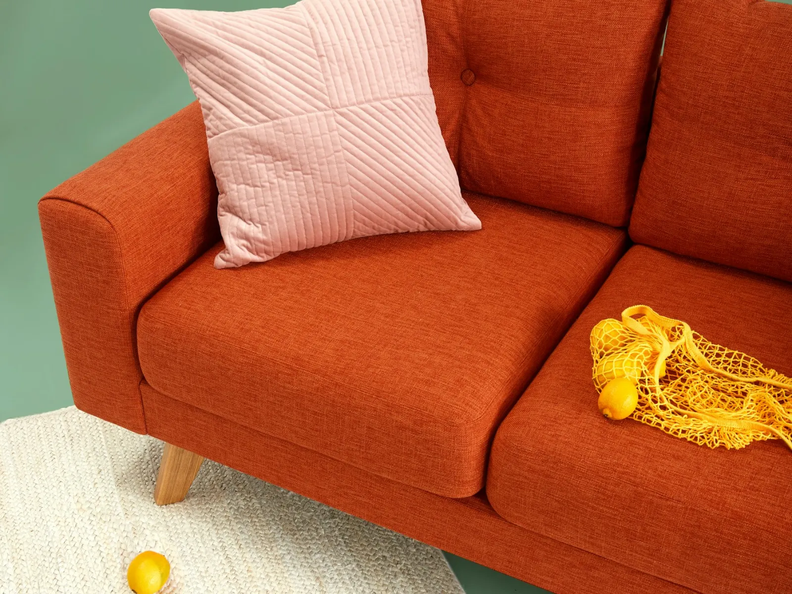 Woven cushion covers on a sofa
