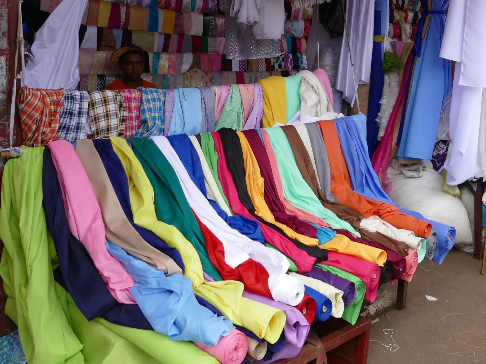 Rolls of polar fleece fabric in assorted colours