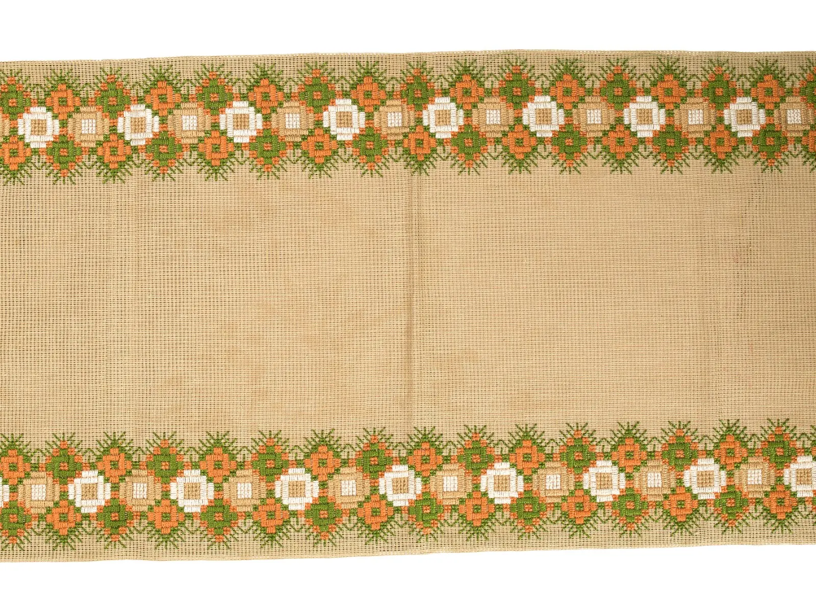 Woven table runner on a wooden table